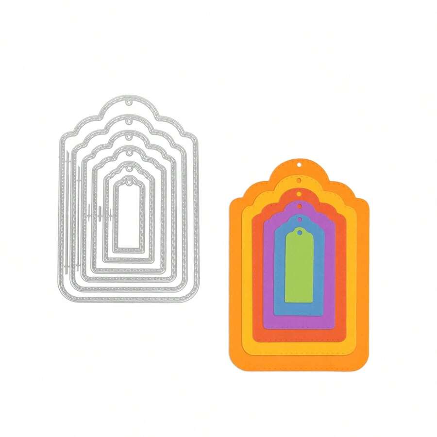 6 matrices de découpe métalliques de tailles emboîtées, moule pour étiquettes cadeaux avec trous de suspension, convient pour la confection de cartes, l'artisanat papier DIY, les cartes de vœux faites main, le scrapbooking et diverses créations d'art du papier - Taille unique - Voir 1
