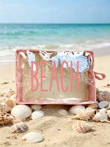 Beach Letter Pattern Transparent Cute Zipper Makeup Bag Multifunctional Mesh Storage Pouch Transparent Women's Toiletry Bag 5 Colors Available - Multicolor - View 2