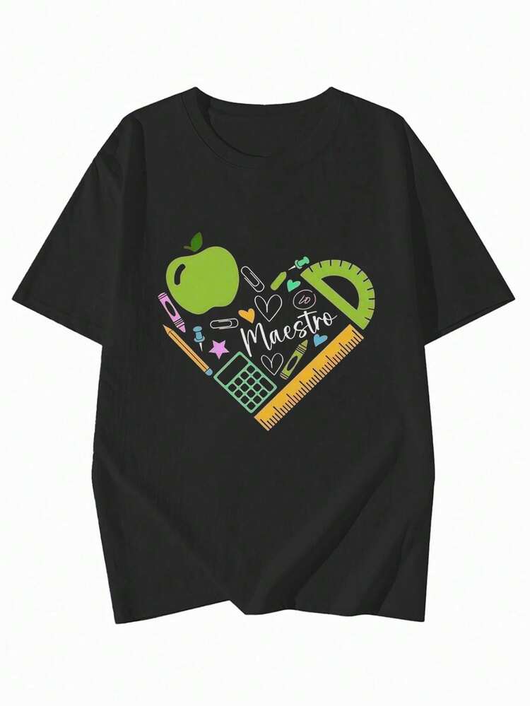 Women's Summer Fashion Short Sleeve T-Shirt Casual Outdoor Fashion 'love' Print Casual Women's T-Shirt With Relaxed Pattern - màu đen - Xem 3
