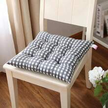 35x35cm Square Plaid Chair Cushion with Non-slip Strap Indoor Outdoor Sofa Cushion Pillow for Home Office - Gris claro - Ver 8