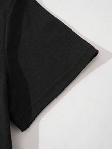 Camiseta de mujer con estampado exquisito - Ropa de verano para mujer, estampado de moda, transpirable y cómoda, camiseta de mujer de cuello redondo, tela suave, para uso diario en otoño y verano y deportes al aire libre, ropa de mujer casual y elegante - Negro - Ver 4