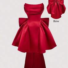 MOD Satin Fitted Bandeau Bow Decor Short Dress, Pink Corset Dress - Blanco - Ver 4