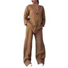 Casual Linen Co-Ord Set Ladies With Single Button Detail And Elastic Waist Trousers - Dark Grey - View 7