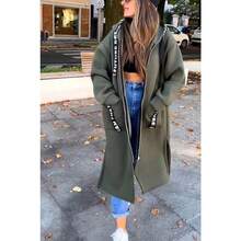 Chaqueta deportiva de mujer con capucha forrada manga larga cremallera talla plus unicolor estilo casual y cómodo - Verde militar - Ver 10
