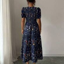 Elenzya Elegant Floral Print Ruched Waist Layered Splice Dress For Women, Suitable For Vacation - Multicolor - Ver 9