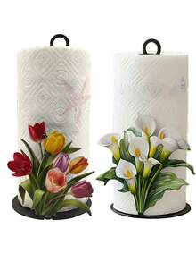 Soporte para caja de pañuelos con diseño floral. Tulipán. Cala. Dispensador decorativo de caja de pañuelos premium. No se requiere perforación, montaje superficial, reutilizable, duradero. Decoración navideña, apto para cocina, baño y fiestas. Construcción de hierro resistente, perfecto para celebraciones festivas. - Multicolor - Ver 15