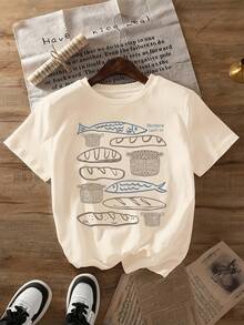 A T-Shirt Printed With A Biblical Quote Showing Five Loaves And Two Fish, Inspired By Matthew 14:16-21, Reflects The Miracle And Essence Of Faith. - Apricot - View 12
