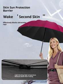 Back To School Season 12-Rib Extra Large Black Windproof Folding Umbrella, Essential For Business And Travel, Suitable For Sunny And Rainy Days, Aluminum Alloy Shaft, Automatic Open/Close, Lightweight, Strong UV Protection, Foldable, Compact And Portable - Multicolor - View 10