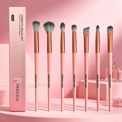 Princess Rose 7pcs Pink Eyeshadow Brush Set With Storage Box, Eyeshadow Brushes, Campus Makeup Brushes, Professional Makeup Tools, Travel Friendly, Eyeshadow Application, Travel Essential Minimalist Makeup Set, Portable Design, Durable Brushes, High-Quality Tools, Beauty Accessories, Student Exclusive, Makeup Enthusiasts