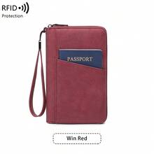 CHARM INFINITE RFID 防盜大容量護照夾，時尚薄款旅行錢包，中性旅行必備禮物 - 酒紅色 - 查看 8