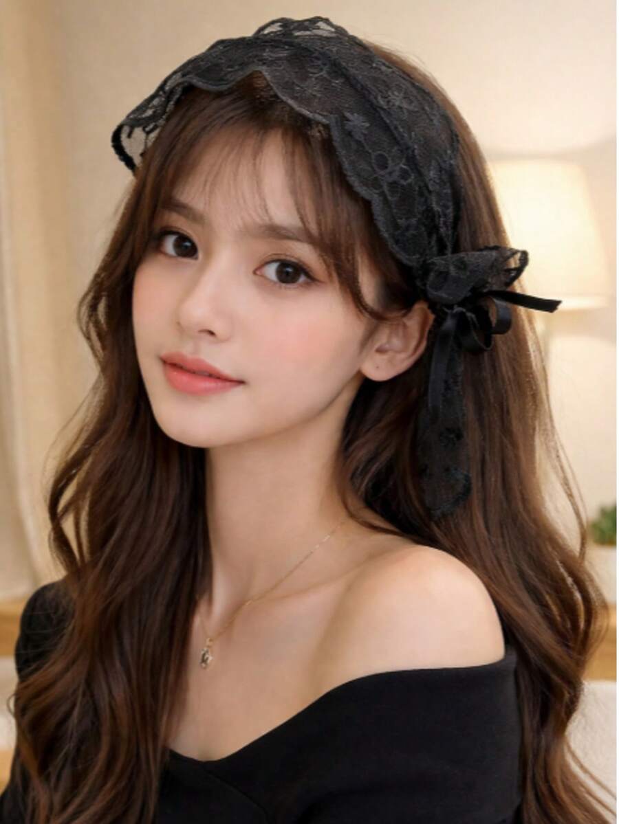 1件蕾丝蝴蝶结发箍,高冠压力发带,仙女风日常佩戴蝴蝶结发箍,女士发饰,佩斯利花纹 - 彩色 - 查看 1