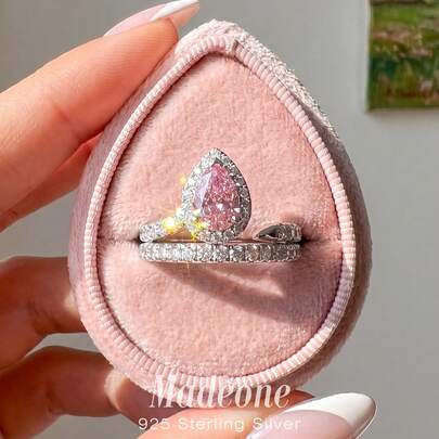 MADEONE 1pc 925 Sterling Silver Snake Design Ring, Inlaid With Micro-Paved Zirconia, Decorated With Teardrop Pink Zirconia, Suitable For Daily Wear And Party Accessories, High-Quality Jewelry Gift For Women