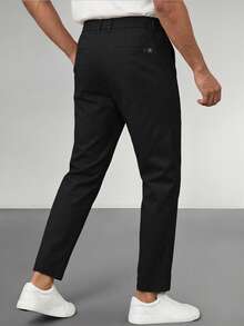 Men's Solid Color Casual Tapered Pants With Pockets - Black - View 3