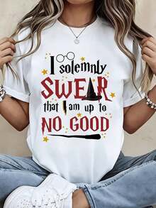 Warner Bros. I Solemnly Promise I'm Doing Nothing Wrong. Magical Wizard-Themed T-Shirt For Women, Men, And Unisex, Casual Style. | Exquisite Design | Loose And Comfortable | Easy To Match | - 白色 - 查看 1