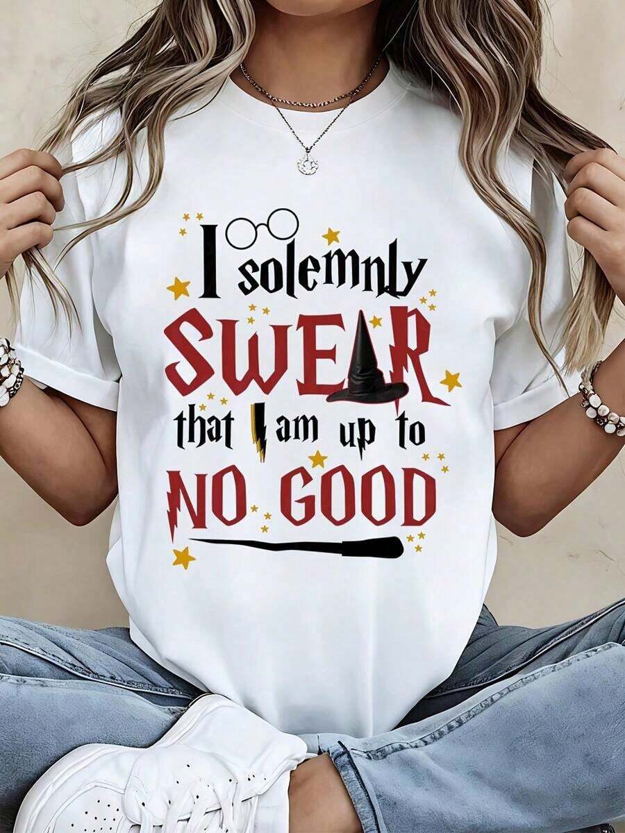 Warner Bros. I Solemnly Promise I'm Doing Nothing Wrong. Magical Wizard-Themed T-Shirt For Women, Men, And Unisex, Casual Style. | Exquisite Design | Loose And Comfortable | Easy To Match | - 白色 - 查看 1