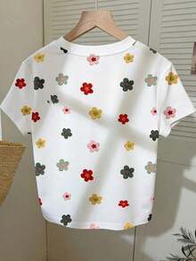 Camiseta de mujer de manga corta con cuello redondo y estampado de leopardo en bloques de color, para verano - Blanco 2 - Ver 2