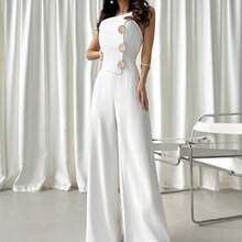 Women's Elegant Commuting Office New Style Luxury Modern Metal Decoration Jumper,Wedding Jumpsuit,Vacation/Business Casual - Celeste - Ver 5