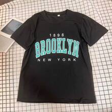 Camiseta de algodón puro de manga corta y corte holgado, de longitud media, con estampado de letras, estilo europeo y americano, para mujer, para comercio exterior transfronterizo. - Blanco - Ver 4