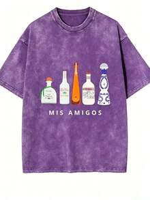 My Friends T-Shirt, Tequila T-Shirt, Funny Tequila T-Shirt 334817, Vintage Washed And Distressed Batik Print T-Shirt, Men's Short Sleeve Graphic T-Shirt, Everyday Wear For Men And Women, 100% Cotton, Printed T-Shirts - 白色 - 查看 11