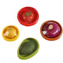 4/8pcs Clear Silicone Sealed Storage Box, Fruit Vegetable Saver With Lid For Onion Half, Reusable Fridge Container, Leak-Proof Food Preservation Box For Kitchen Refrigerator - Red + yellow + green + brown - 查看 9
