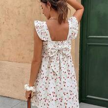 Women's Ditsy Floral Backless Bow Decor Mini Dress, Vacation,Summer Dresses For Women - Multicolor - Ver 9