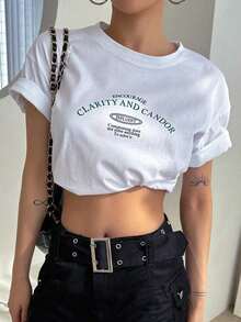 Camiseta de hombros caídos con estampado de letra - Multicolor - Ver 8
