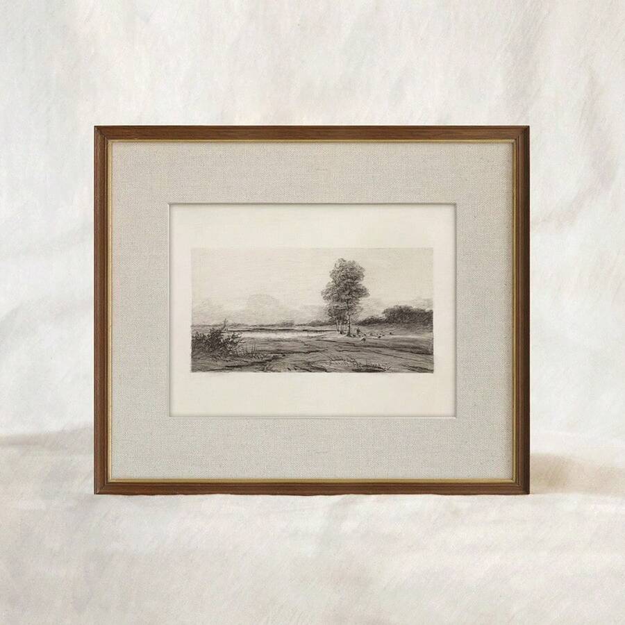 1幅复古树木素描墙画，乡村自然风光绘画，帆布油画，古董风景海报，营造氛围，适合客厅、卧室或农舍房间装饰，可作为礼物送给她，可选择无框或有框。 - 彩色 - 查看 1