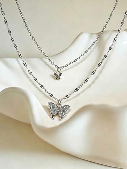 1pc Silver Elegant Niche Luxury Versatile Fashionable Graceful Butterfly Necklace, Suitable For Young Women's Daily, Festival And Party Wear