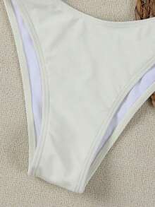 Nuevo conjunto de bikini negro sólido, sexy, elegante, casual, para playa, vacaciones y citas, sin tirantes, para primavera/verano - Blanco - Ver 5
