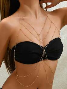 1 chiếc dây chuyền hình chữ Y màu vàng gợi cảm dành cho nữ, dây chuyền đính hạt, dây đeo bikini, trang sức thời trang dự tiệc & nghỉ lễ, phụ kiện đi biển mùa hè. - Hạt hình chữ X - Xem 2