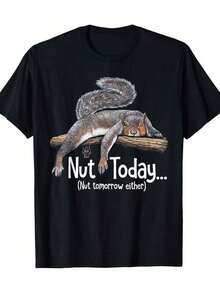 1 pieza de camiseta gráfica divertida con diseño de ardilla: "Nuez hoy, nuez mañana" - talla S, peso pesado 180g, 100% algodón, los diseños están impresos. Unisexo. - Negro - Ver 7