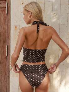 Top ajustado sin mangas con tirantes finos, escote en V y estampado de lunares, un top de bikini de verano a la moda - Multicolor 5 - Ver 2
