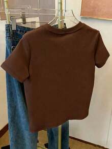 Women's Casual Short Sleeve T-Shirt With Bear Print And Round Neck - Hitam - View 7