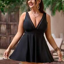 Swim Lushore Plus Size Women's Elegant Halter Neck Bikini Top, Suitable For Vacation - Negro - Ver 4