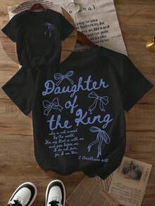 'The King's Daughter' Graphic T-Shirt, Women's Faith Clothing With Biblical Aesthetics, Casual Short Sleeve T-Shirt With Round Neck And Printed Text On The Back - 白色 - 查看 7