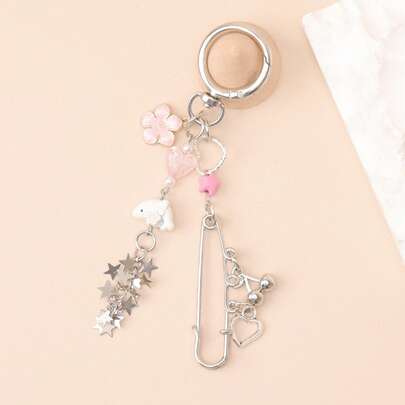 1pc Handmade Beaded Dolphin, Cherry Blossom, Pentagram Chain Pendant Brooch, Creative Keychain Bag Charm