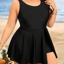 Swim Lushoire Plus Size Women Summer Beach Casual Solid Color Camisole Romper One-Piece Swimsuit - Multicolor - Ver 5
