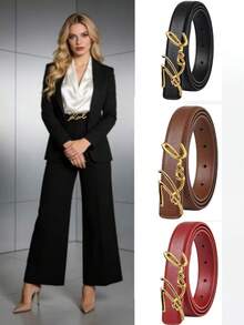 Long Letter Decor Smooth Buckle Skinny Belt For Women - Multicolor - View 7