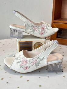 Peep-Toe High Heel Sandals, Open-Back With Ankle Strap - White - View 9