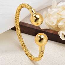 1 pieza Brazalete abierto de cobre chapado en oro de 14K con hilos de oro trenzados y cuentas elegante y vintage, perfecto para mujer, ideal para uso diario, fiestas y banquetes, regalo perfecto - Dorado - Ver 5