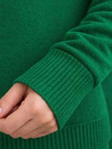 Women's Green Knitted Sweatshirt With Hood And Zipper, Winter Sweatshirt, Women's Modal Knit Coat - 綠色 - 查看 3