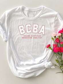 1 Camiseta de Mujer con Estampado de Letras del Alfabeto BCBA - Camiseta de Manga Corta con Cuello Redondo, Suave y Transpirable, con ABA para Terapeutas, Maestras y más - Camiseta Casual Cómoda de Mujer con Estampado Gráfico, Temática de San Valentín, San Patricio y Pascua, para Uso Diario Casual. Estilo veraniego casual español, transpirable, suave, duradera, ecológica, 100% algodón puro, cómoda, estampada, holgada y de talla grande.Camiseta de algodón.Camiseta casual.Orden de exportación original.Camiseta básica de color sólido para mujer, transpirable, pedido de exportación, talla grande, corte holgado, estilo minimalista para parejas, Y2K, camiseta casual. - Blanco - Ver 3