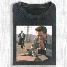Vintage Washed Meme Parody Tee, Funny 90sie Inspired Cat Box Shirt,Ie Gift For Fan - Black - View 1