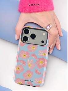 1 Piece Light Blue Background With Pink Floral Pattern Design Phone 17 Pro Max Case, Compatible With Phone 16 Pro Max, 15 Pro Max, 14 Pro Max, Korean Stylish And Interesting Phone Case, Also Fits 11/12/13/14/15/75 Pro Max Plus, Elegant Design Suitable For Both Men And Women, Ideal Gift For Girlfriend On Christmas, Valentine's Day, Easter, Wedding Season And Birthday - Baby Blue - View 4