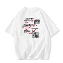 Women's Thick Cotton T-Shirt, New Summer Collection, American Style With Straight Shoulders And An Exclusive Design. Loose Fit That Makes You Look Slimmer, High-Quality Fabric That's Super Comfortable And Cool. A  Casual Look, Ideal For Everyday Wear And Going Out, Looks Great For Any Occasion. VRPX - 白色 - 查看 6