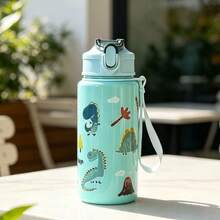 1 Stück 500ml (17oz) Kinder Cartoon Muster süße Strohhalm Tasse, bestes Geschenk für Mädchen und Jungen für Schulanfang oder Abschluss, Outdoor Sport Wasserflasche, Campus Studenten Cartoon Tasse - Transparent - Übersicht 7