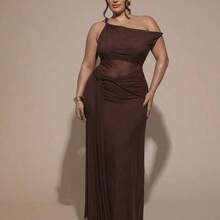 Plus Size Women's Beach Vacation Asymmetric Shoulder Twist Mesh Flowy Dress,Formal Dresses For Women,Wedding Guest Dress Women,Dress Plus Size Woman,Dresses Casual,Plus Size Woman Dresses,Dresses Casual,Gown For Women Elegant,Birthday Dress,Sexy,Wedding,Brown Dress - Marrón - Ver 8