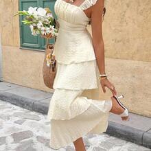 Women's Solid Color Minimalist Square Neck Long Dress, Casual Everyday Wear,Summer Dresses For Women - Albaricoque - Ver 2
