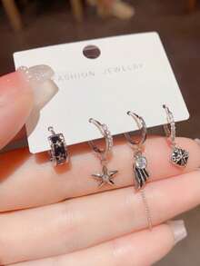 1 Set Unique Design Sweet Cute Fashion Elegant Copper Zirconia Starfish & Star Shaped Hoop Earrings, Suitable For Birthday Gift, Holiday Wear - Starfish Earrings - View 2