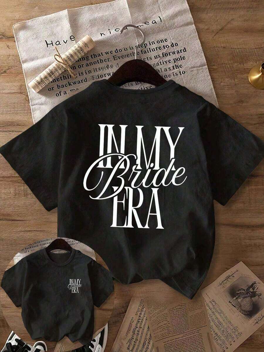 Mujer Diario Casual La era de la novia ha llegado/Oficialmente he entrado en el modo novia/Ahora estoy en la leyenda de la novia. Sudadera con capucha de cuello redondo de manga corta para primavera, otoño e invierno, adecuada para el Día de San Valentín/Temporada de regreso a la escuela Blanco Verano |   Diseño exquisito |   Suelto y cómodo |   Fácil de combinar | - Negro - Ver 1